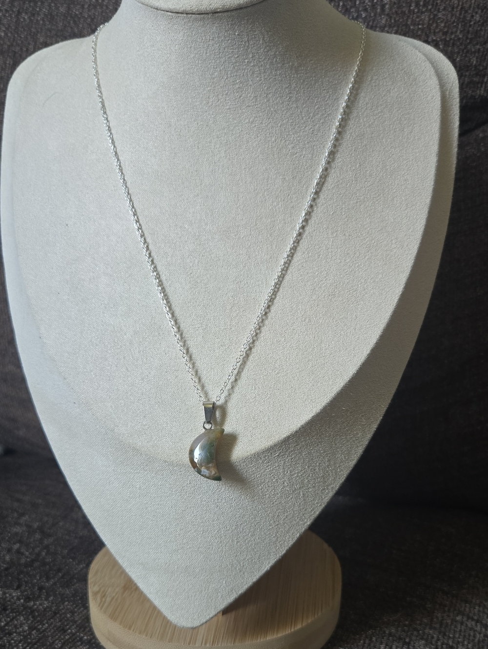 Vintage Gemstone Ocean Jasper Crescent Moon Necklace Boho